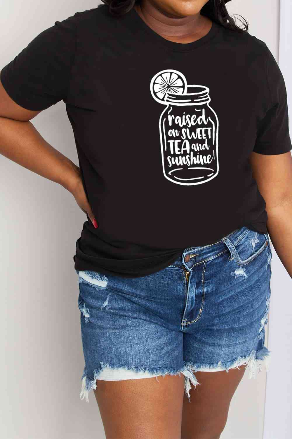 Simply Love Full Size RAISED ON SWEET TEA AND  SUNSHINE Graphic Cotton Tee