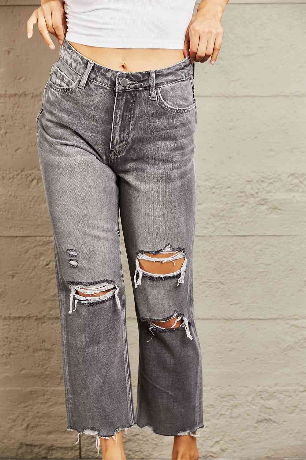 Mid Rise Distressed Cropped Dad Jeans