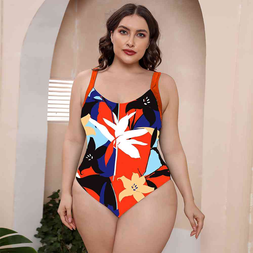 Full Size Printed Scoop Neck Sleeveless One-Piece Swimsuit