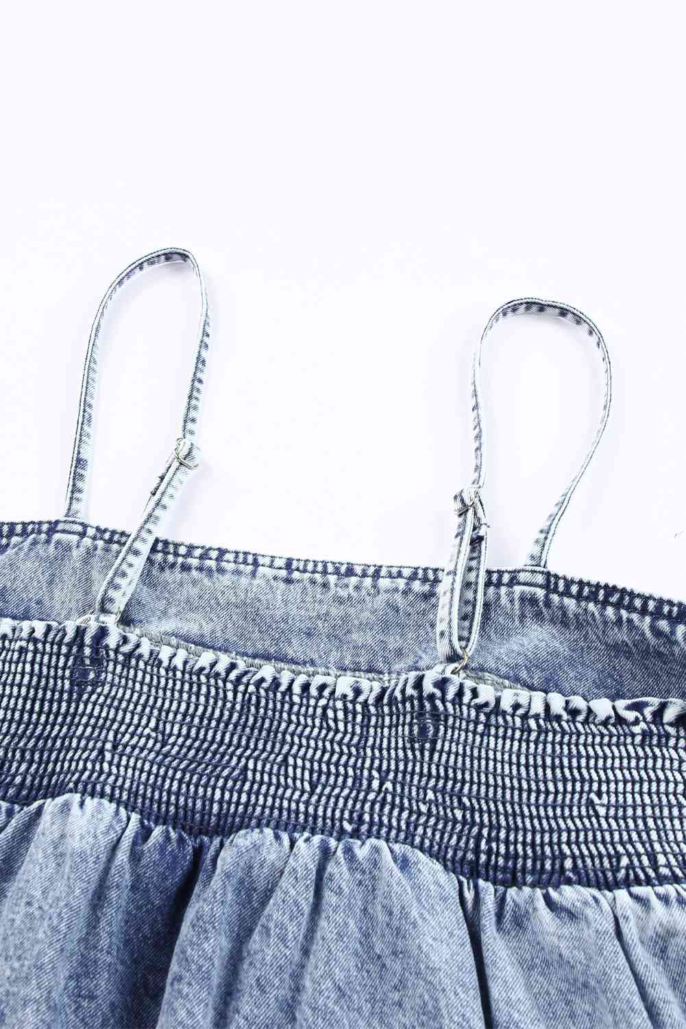 Smocked Adjustable Strap Denim Cami