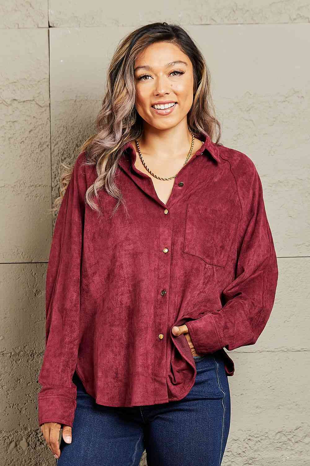 Impressive Vibe Suede Button Down Shirt